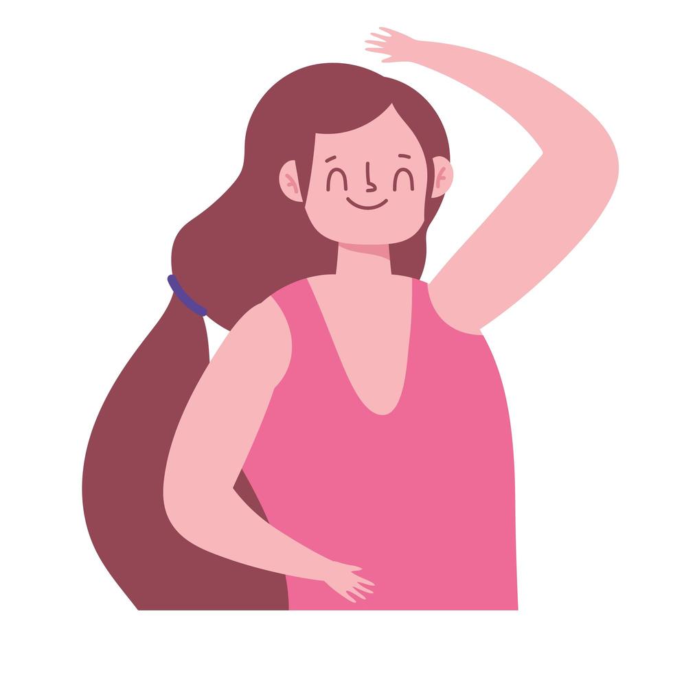 Retrato de dibujos animados de mujer feliz sobre fondo blanco. vector