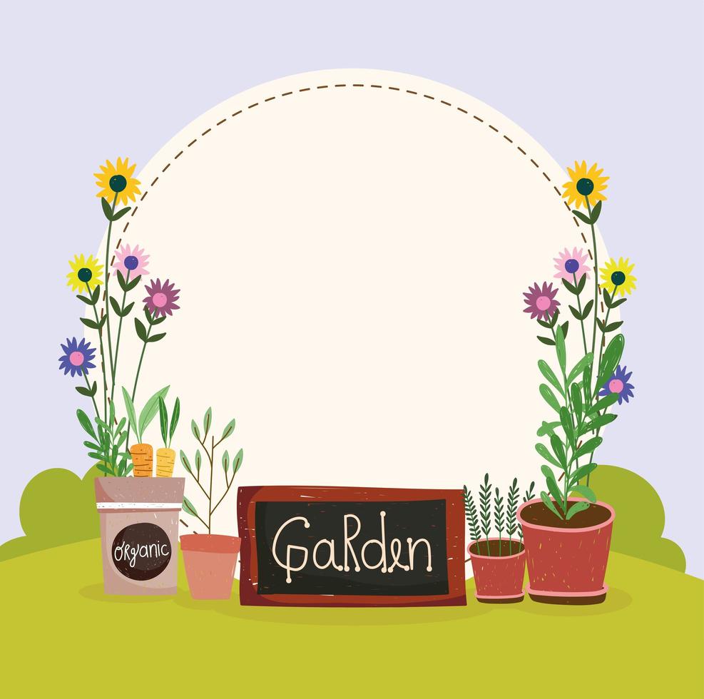 tablero de jardín y plantas en macetas vector