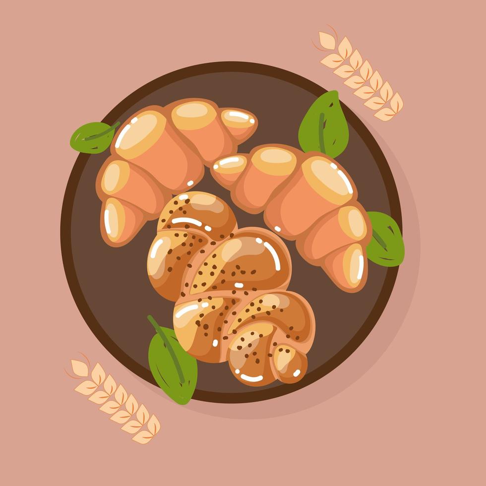 croissants and braid bread vector