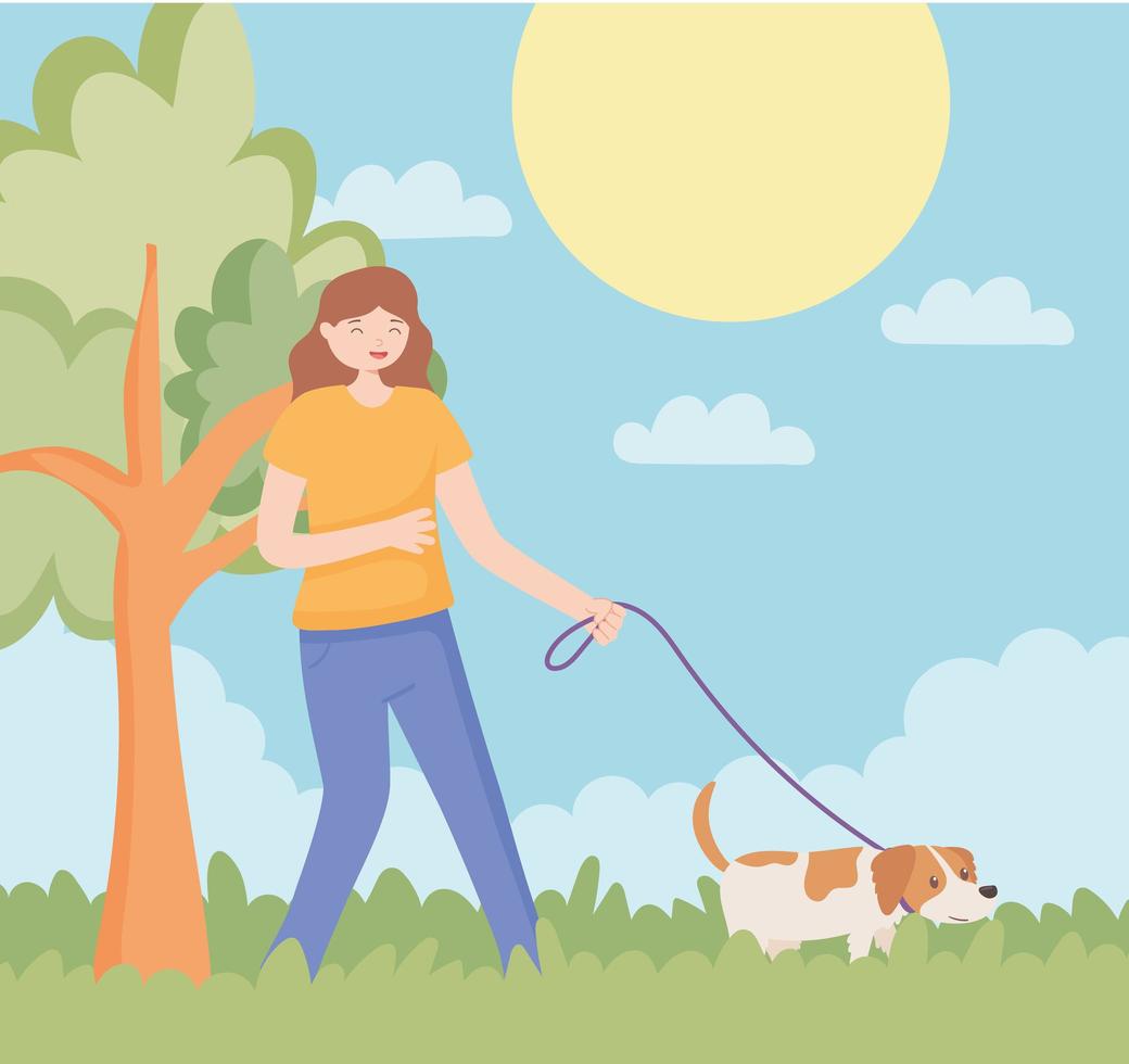 young woman with dog vector