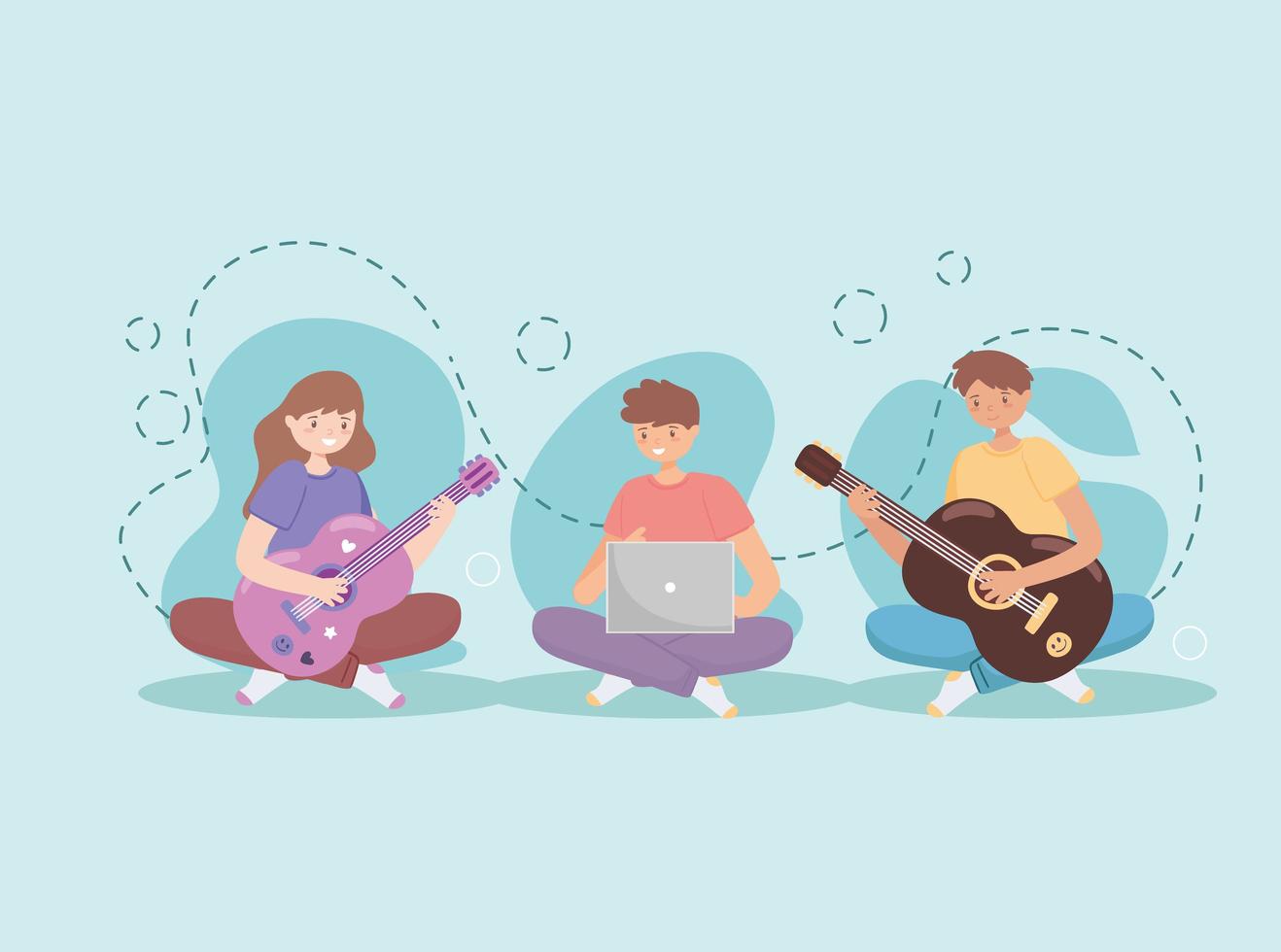 young people learning to play the guitar vector