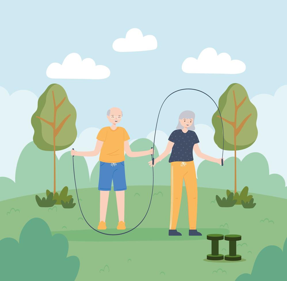 old couple with jumping rope vector