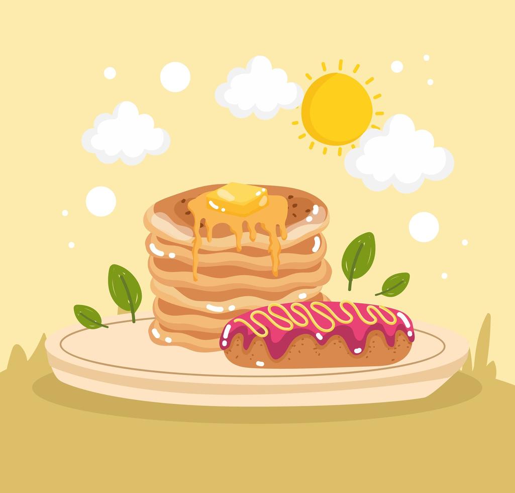 pancakes and icing cake vector