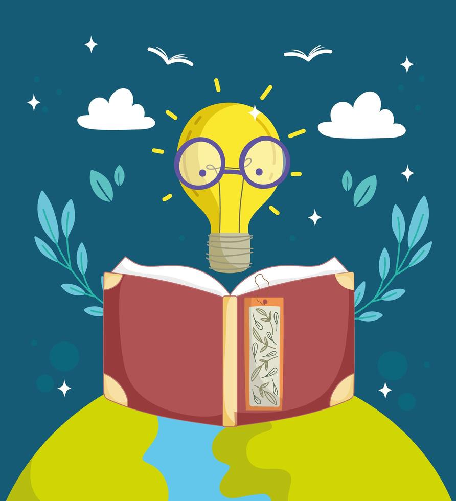 literacy bulb with glasses vector
