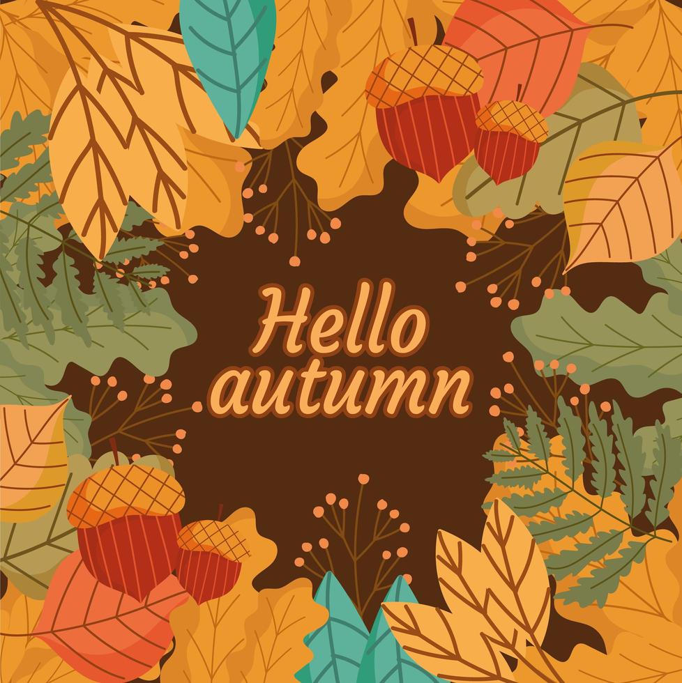 hello autumn falling leaves vector