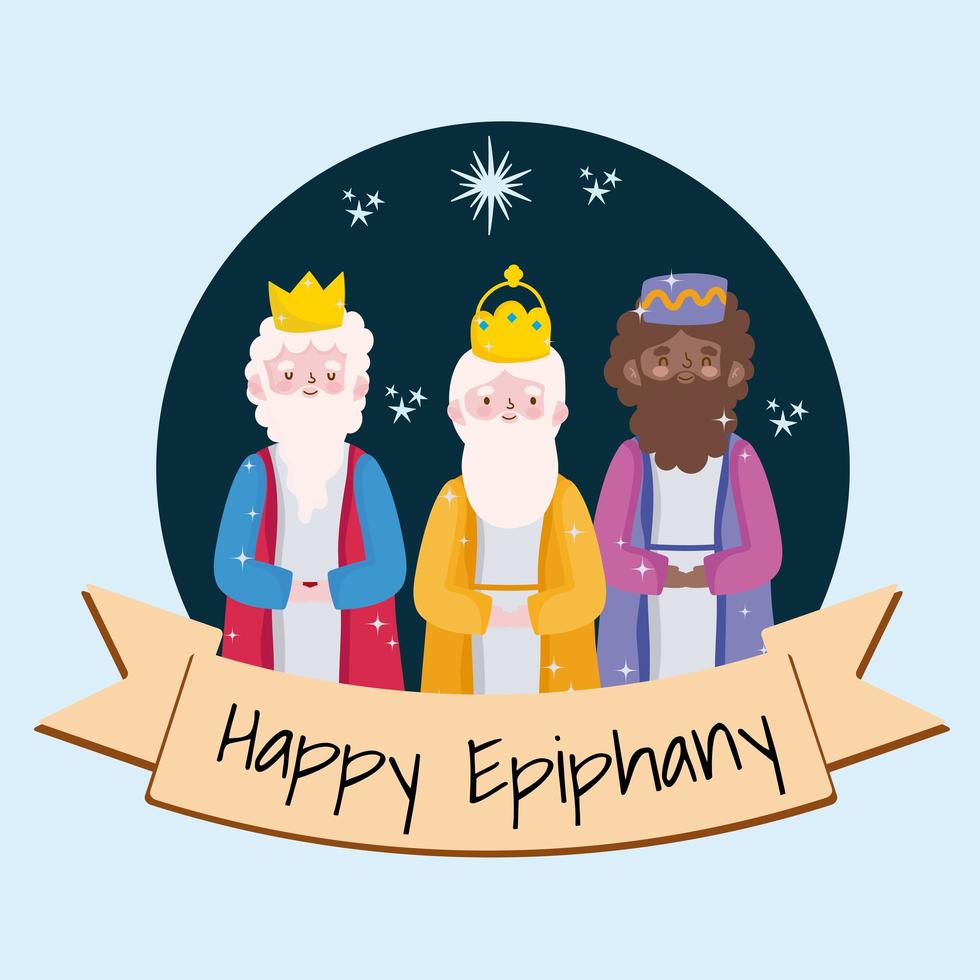 happy epiphany, three wise kings tradition christian vector