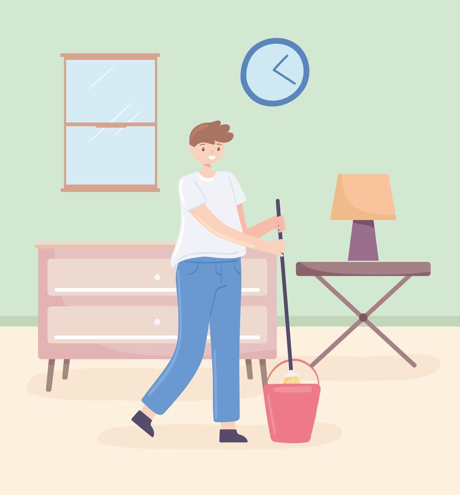 man with mop cleaning vector