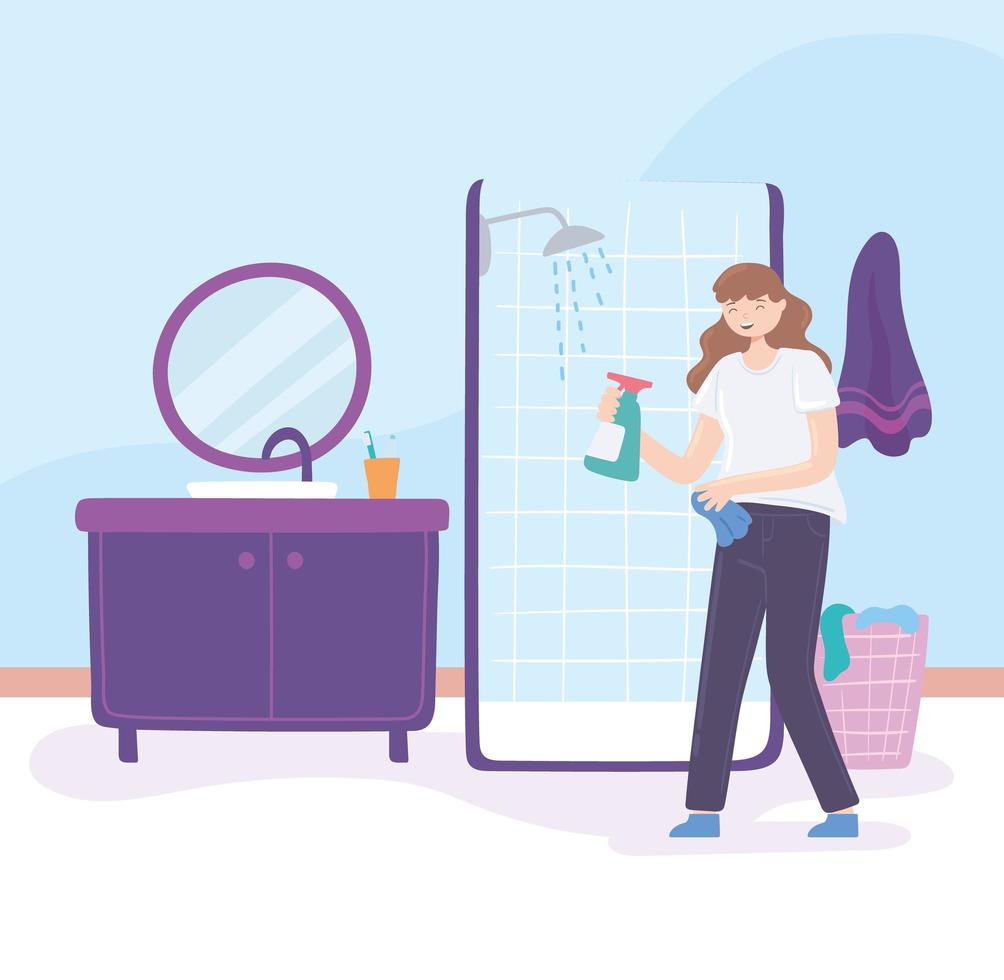 woman with detergent cleaning vector