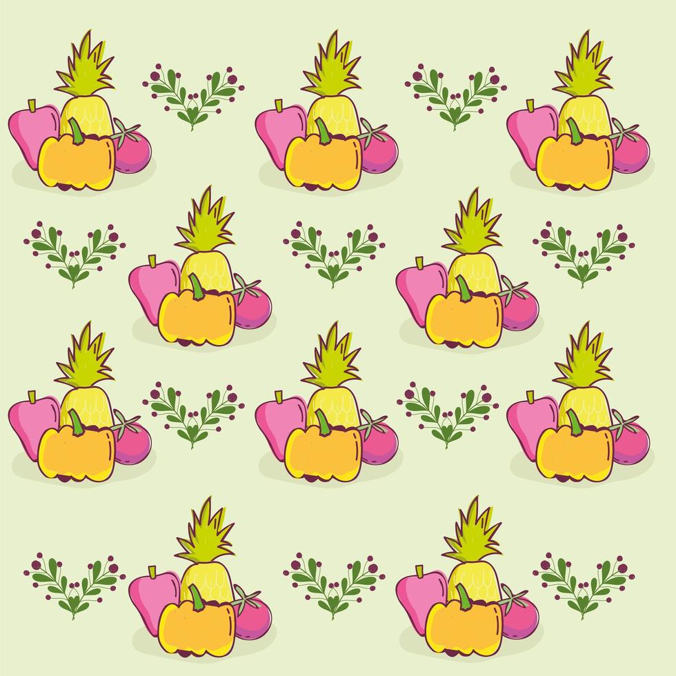 food pattern, decorative pineapple pumpkin papper and tomato template vector