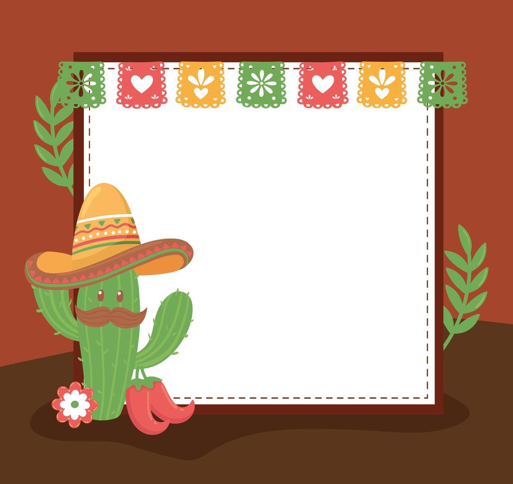 lindo cactus con sombrero mexicano vector