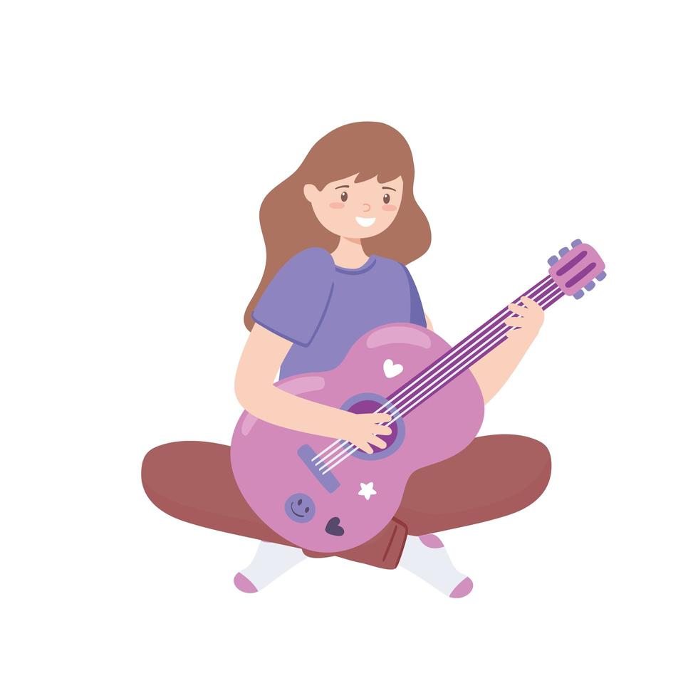 girl playing a pink guitar vector