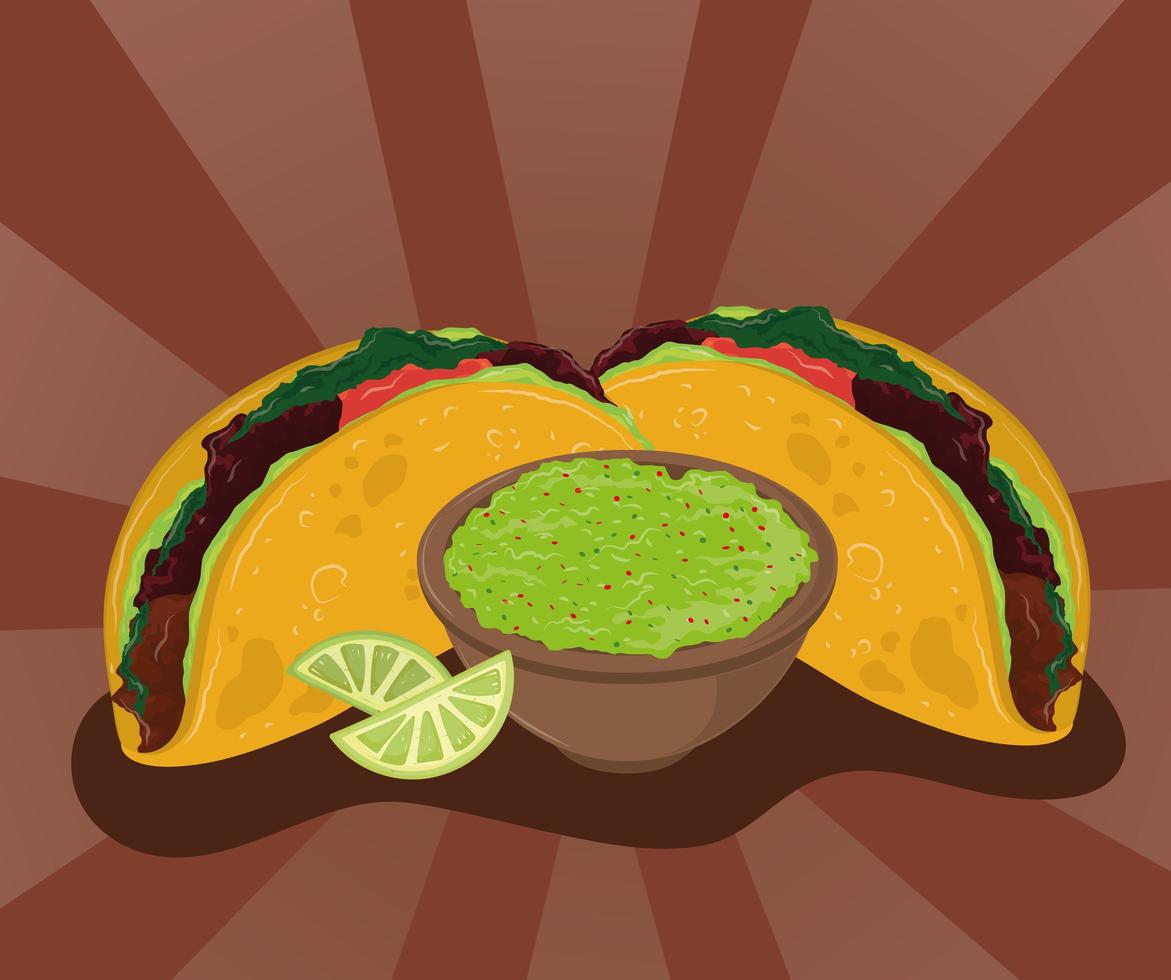 tacos guacamole y limon vector