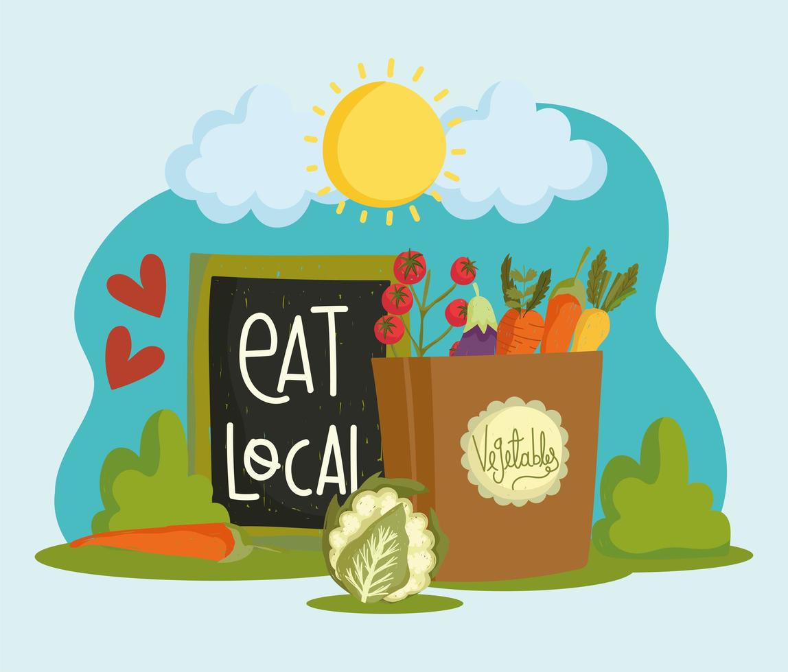 eat local grocery bag vector