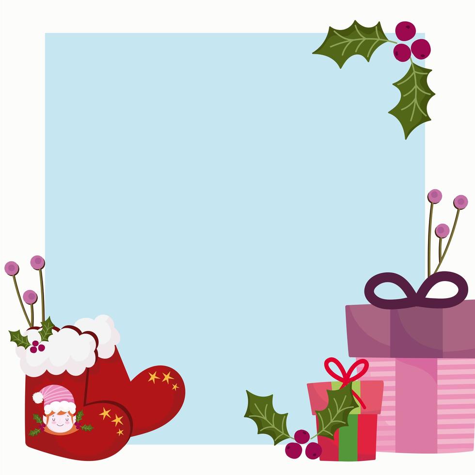 merry christmas, socks gift boxes greeting card design vector