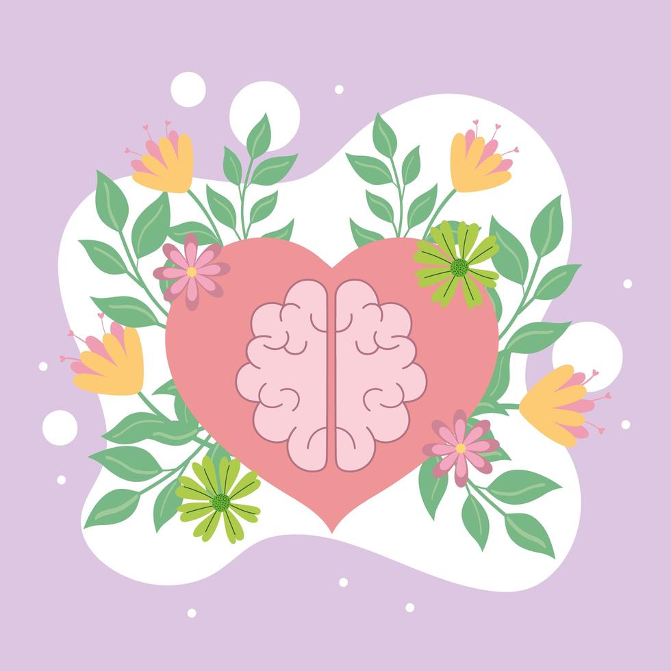 mental health, brain in heart vector