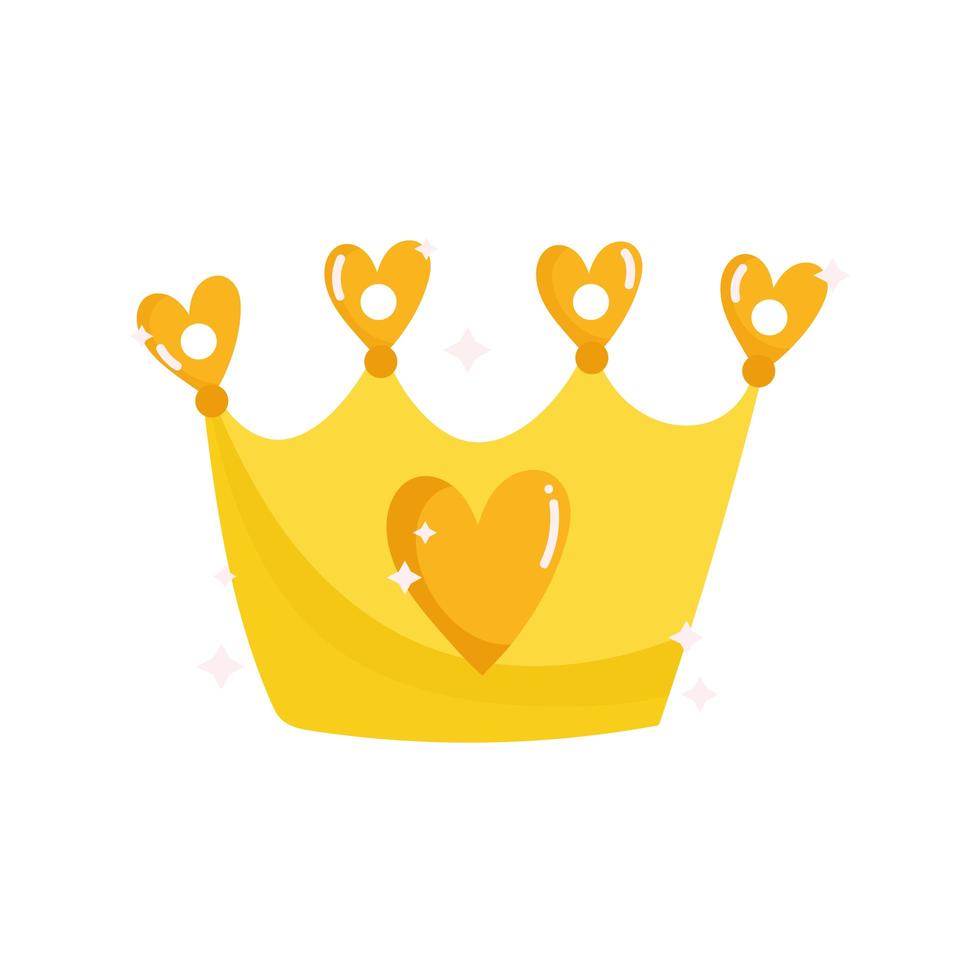 princesa cuento corona de oro con dibujos animados de decoración de corazón vector