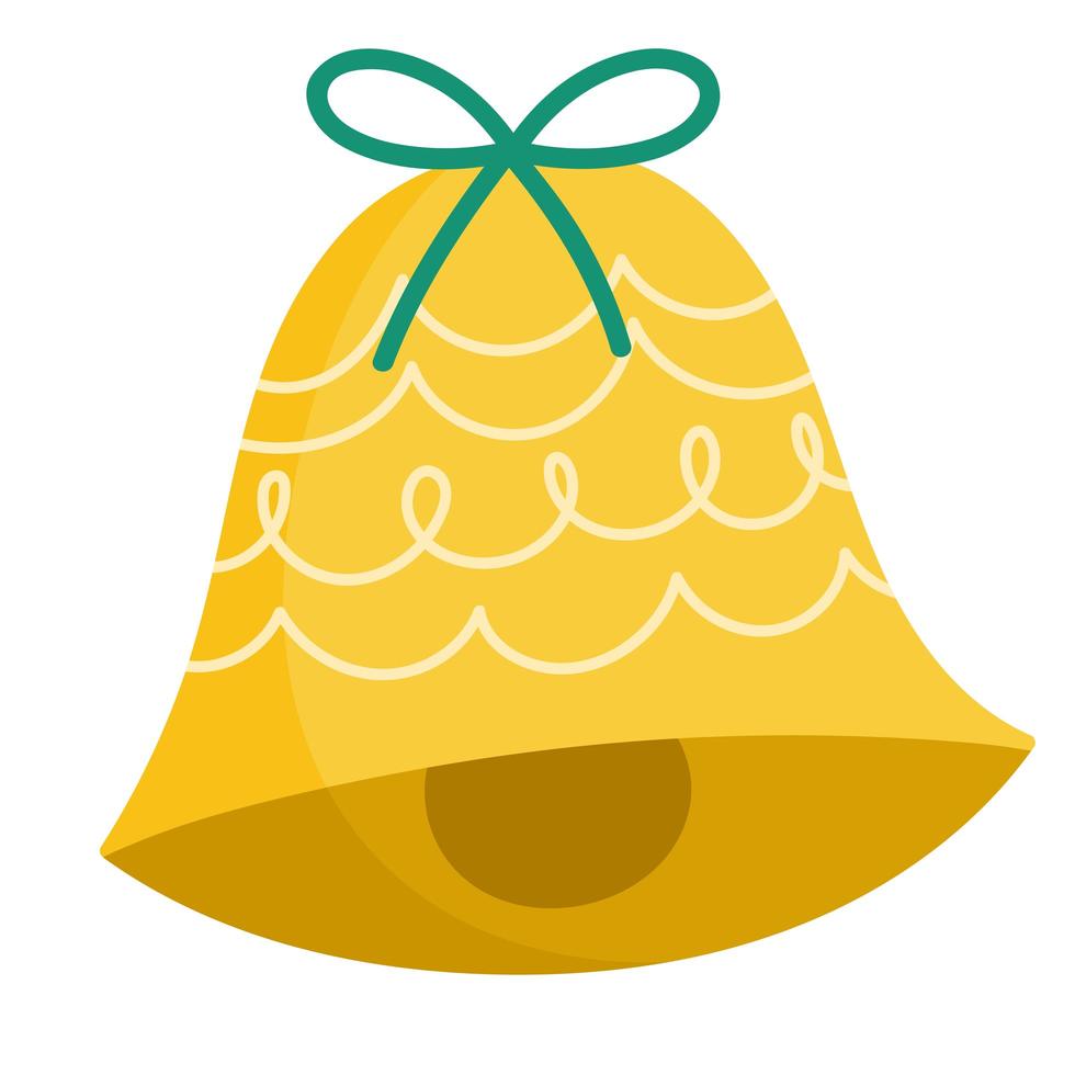 merry christmas golden bell with bow decoration celebration icon design vector