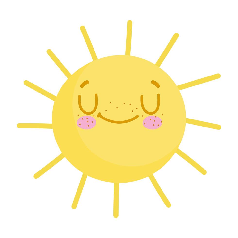 personaje de dibujos animados sol clima de verano diseño de icono estilo plano vector