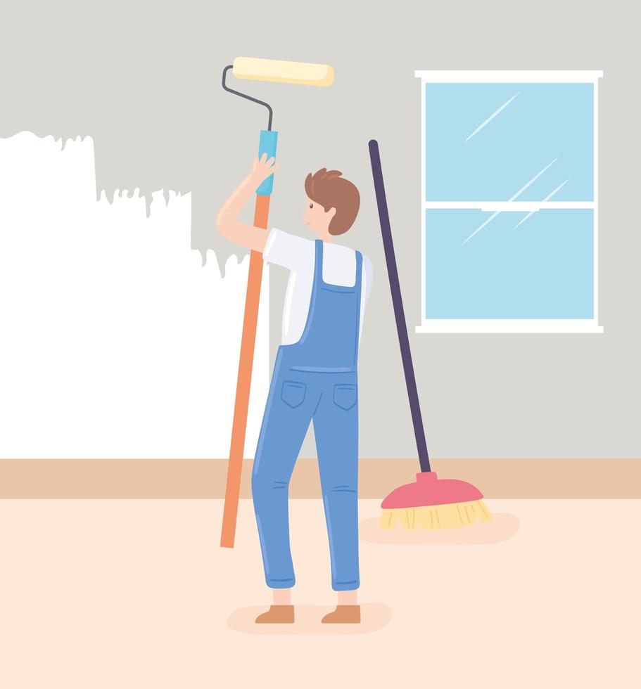 man painting a wall vector