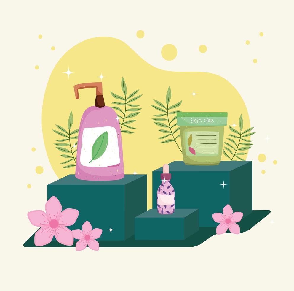 floral skincare products vector