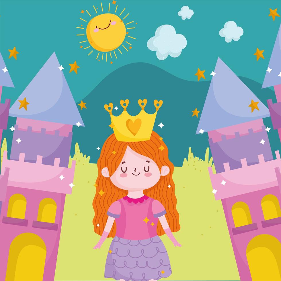 cuento de princesas adorables dibujos animados castillos fantasía vector