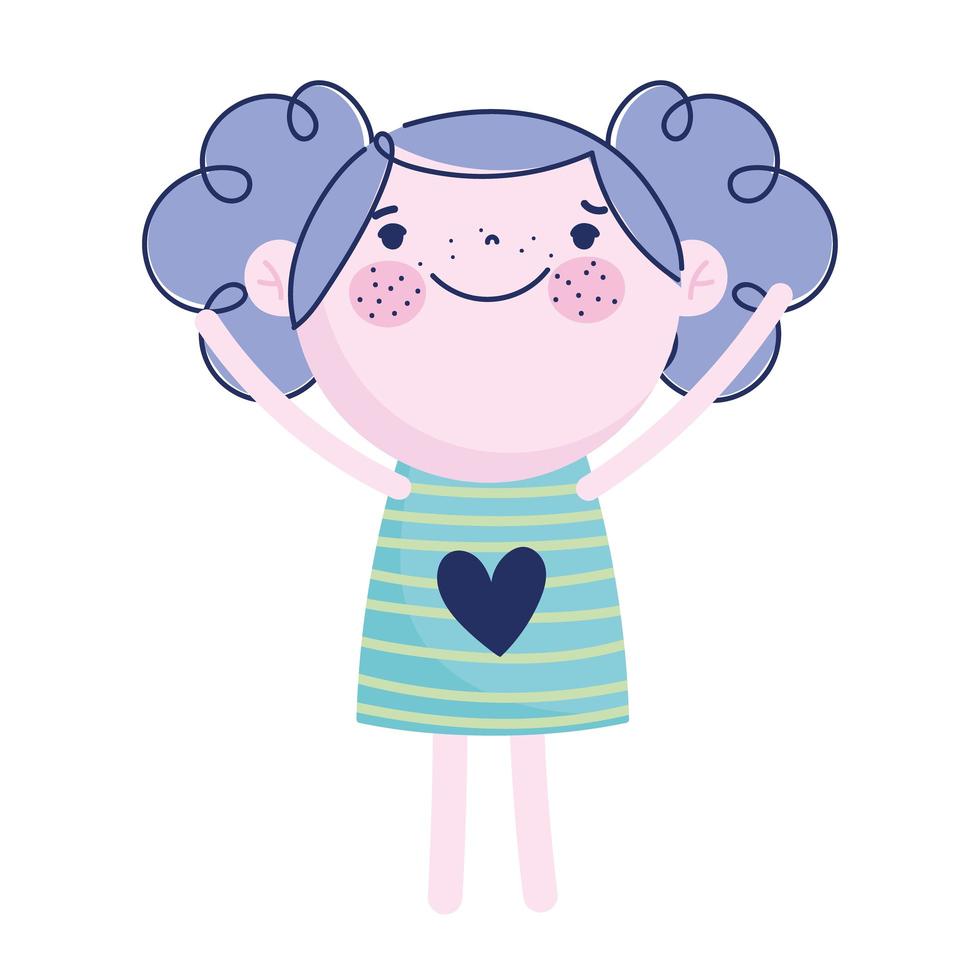 lindo personaje de dibujos animados de niña de pie sobre fondo blanco vector