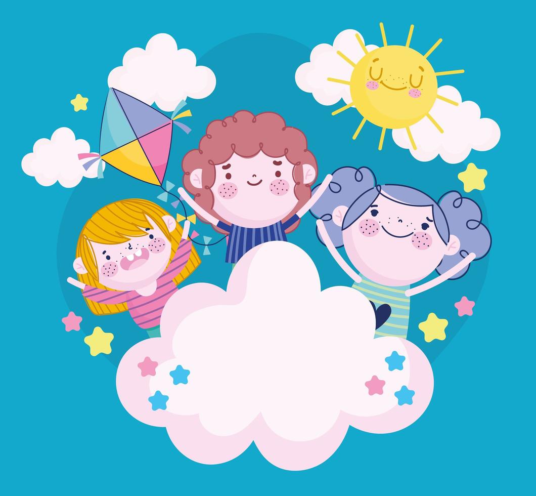 little kids cartoon clouds sun kite cartoon, Children vector