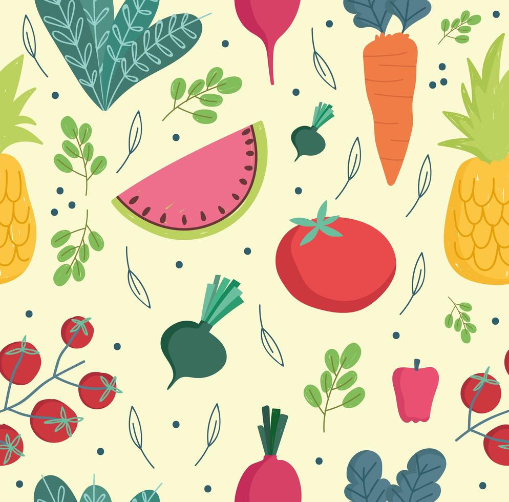 food seamless pattern fresh vegetables and fruits ingredients cooking vector