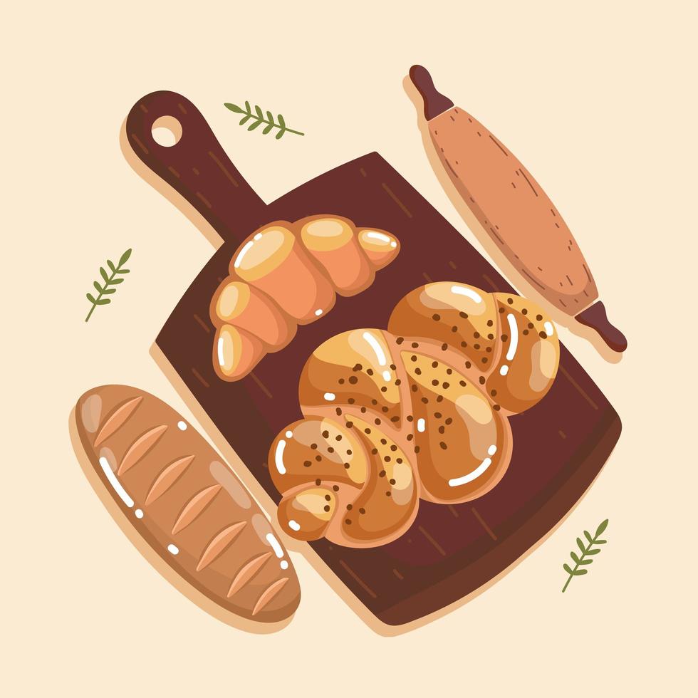 breads and cutting board vector