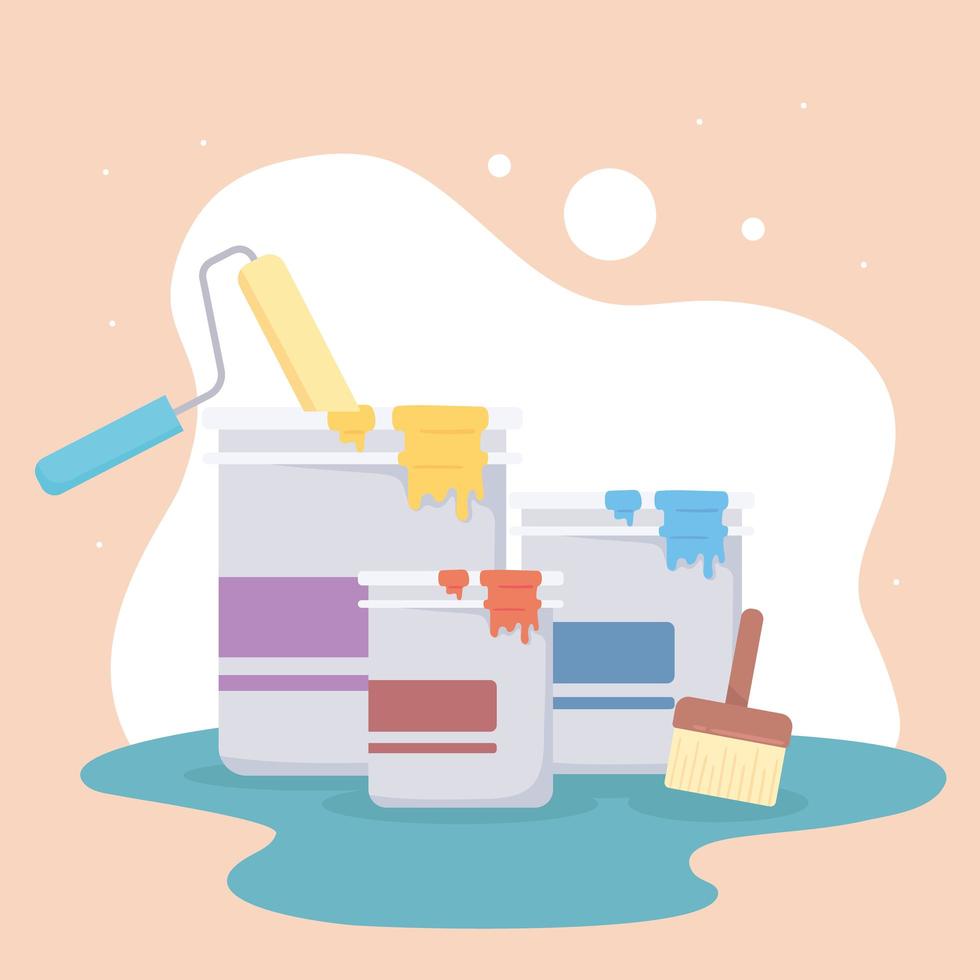 paint buckets and brushes vector