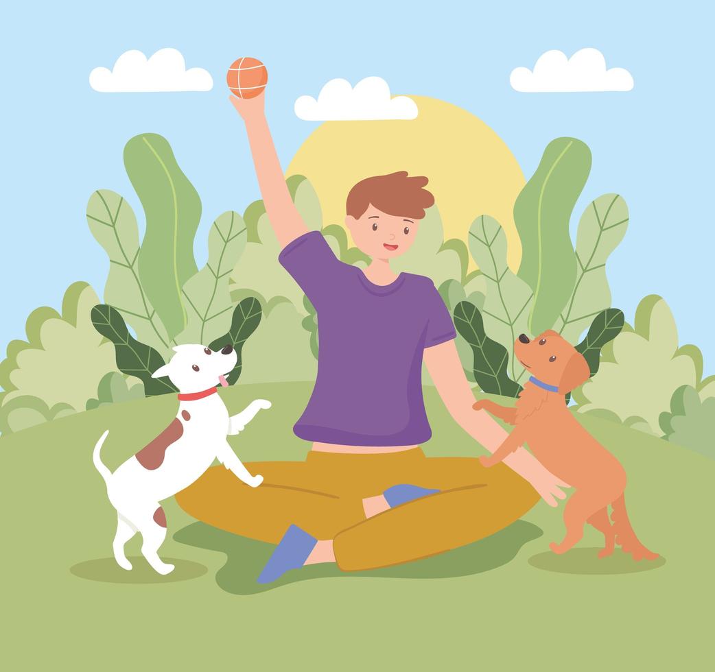 guy with pets playing vector