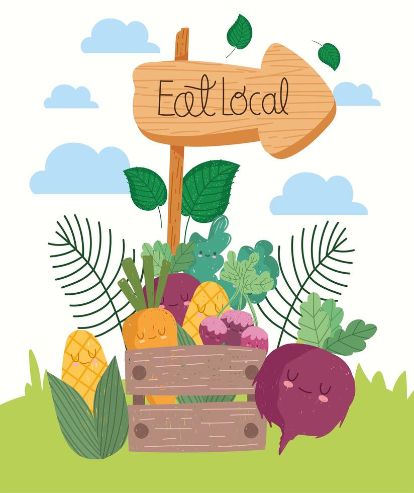 eat local wooden signpost vector