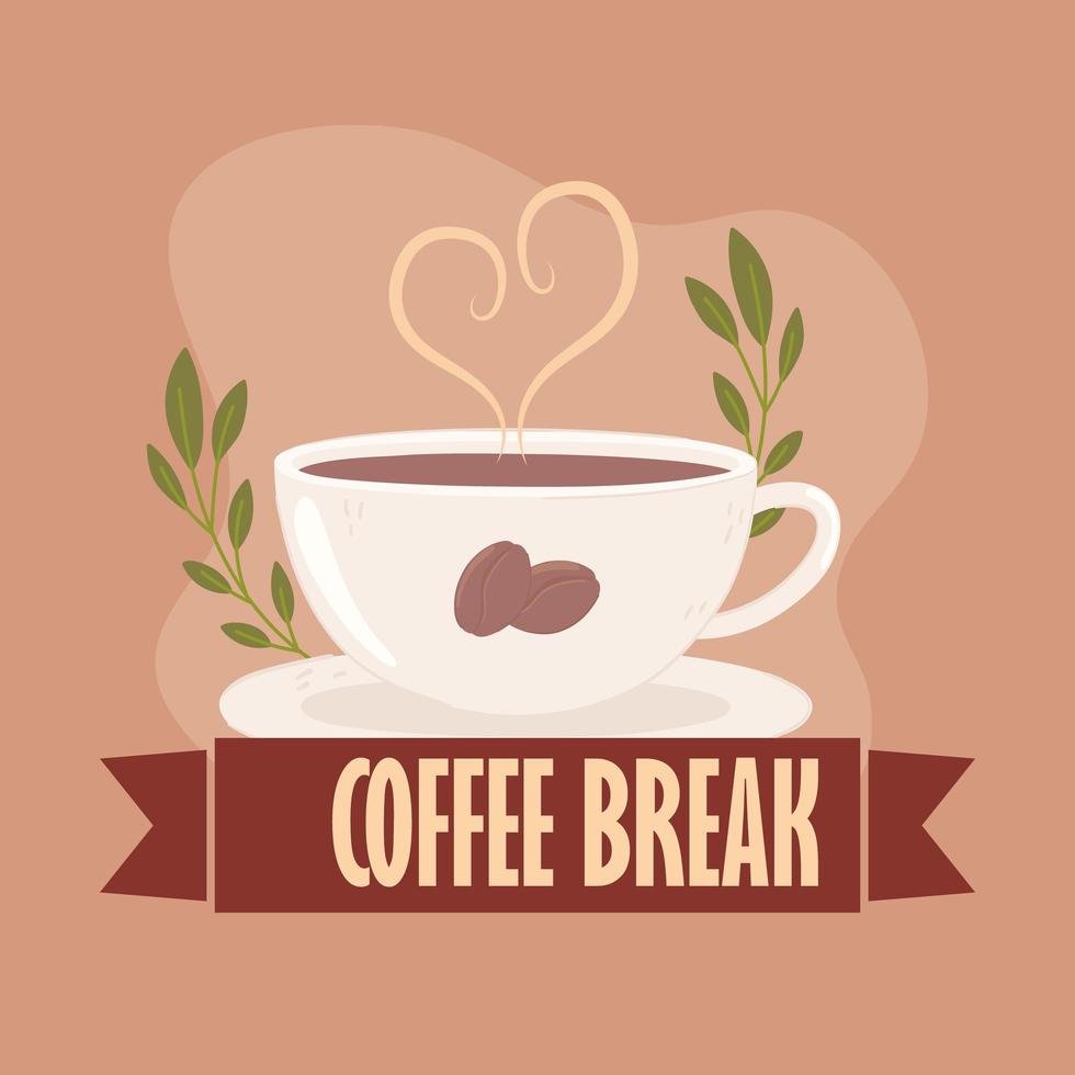 coffee break label and cup vector