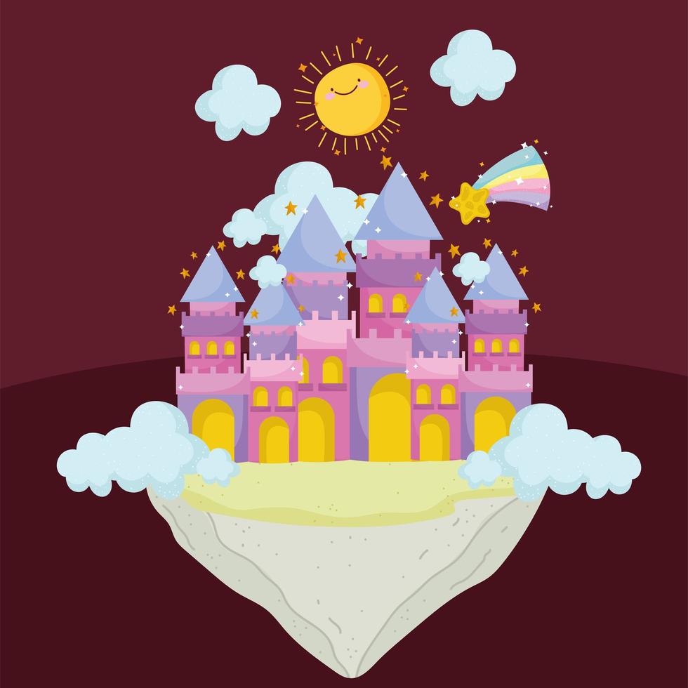 princess tale cartoon castle magic fantasy rainbow sun vector