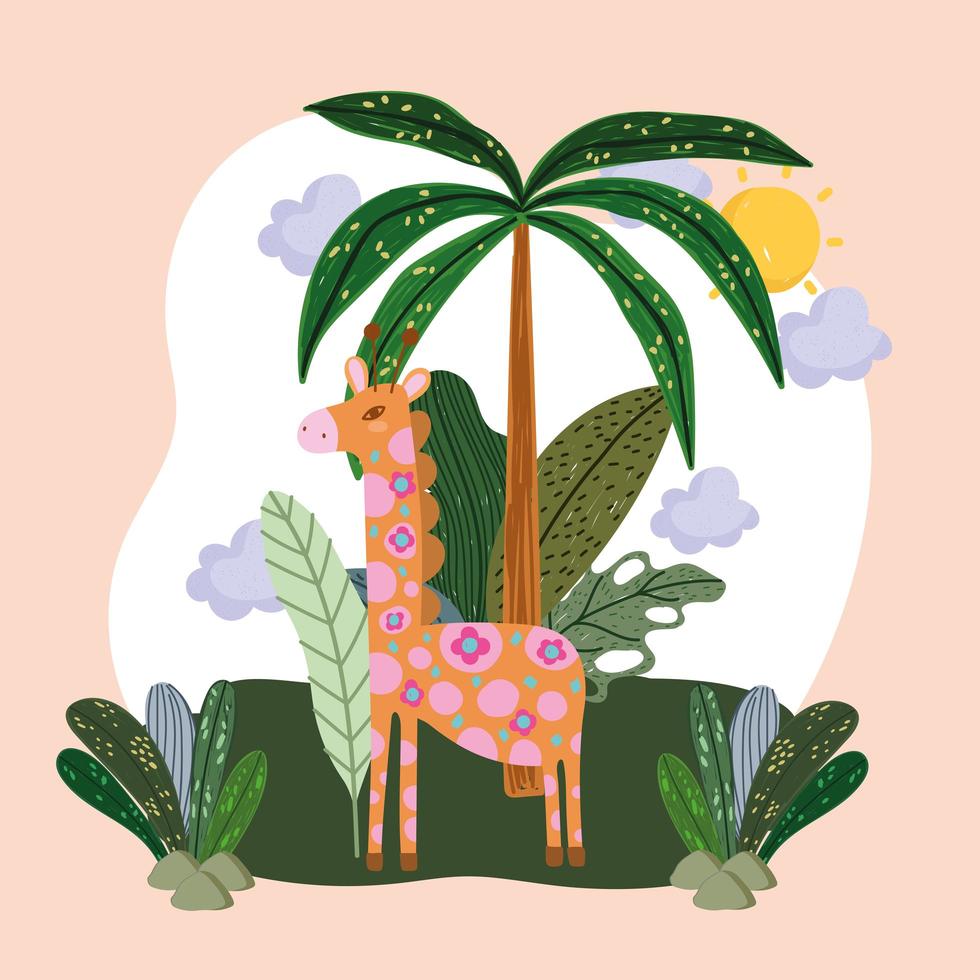 cute giraffe in jungle vector