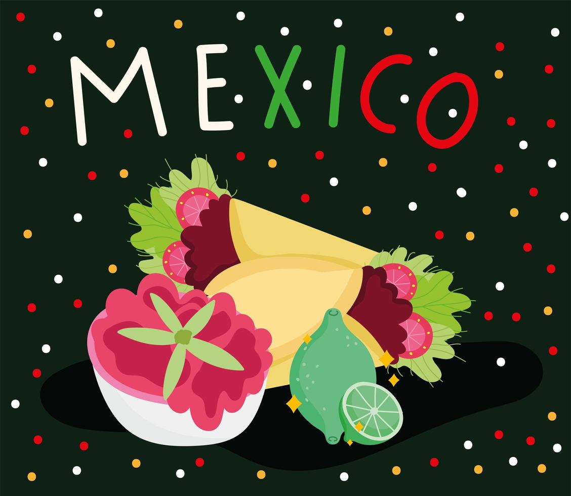 mexico culture traditional burrito sauce pepper lemon food vector