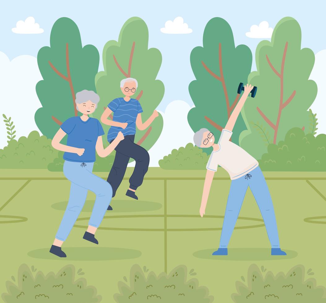 old people practicing exercises vector