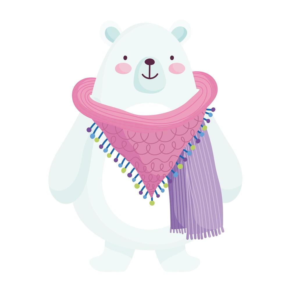 merry christmas, polar bear with scarf cartoon celebration icon isolation vector