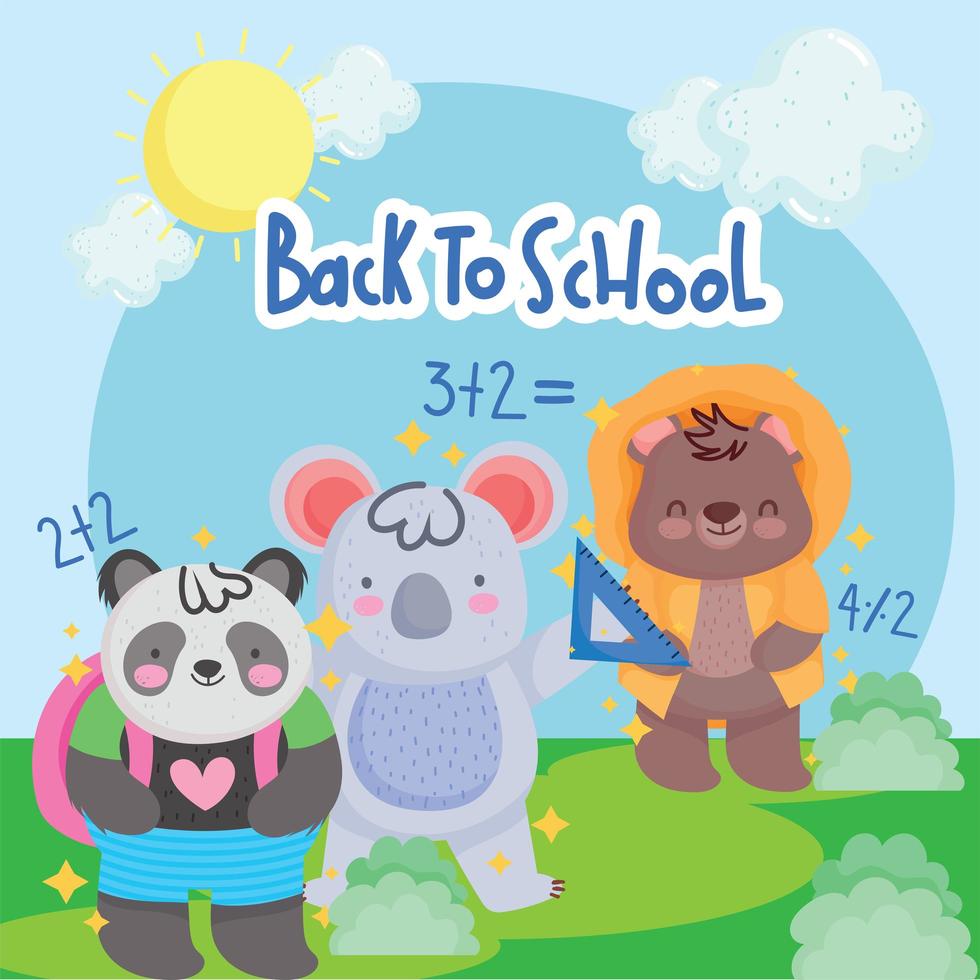 back to school cute little panda bear and koala in landscaping vector