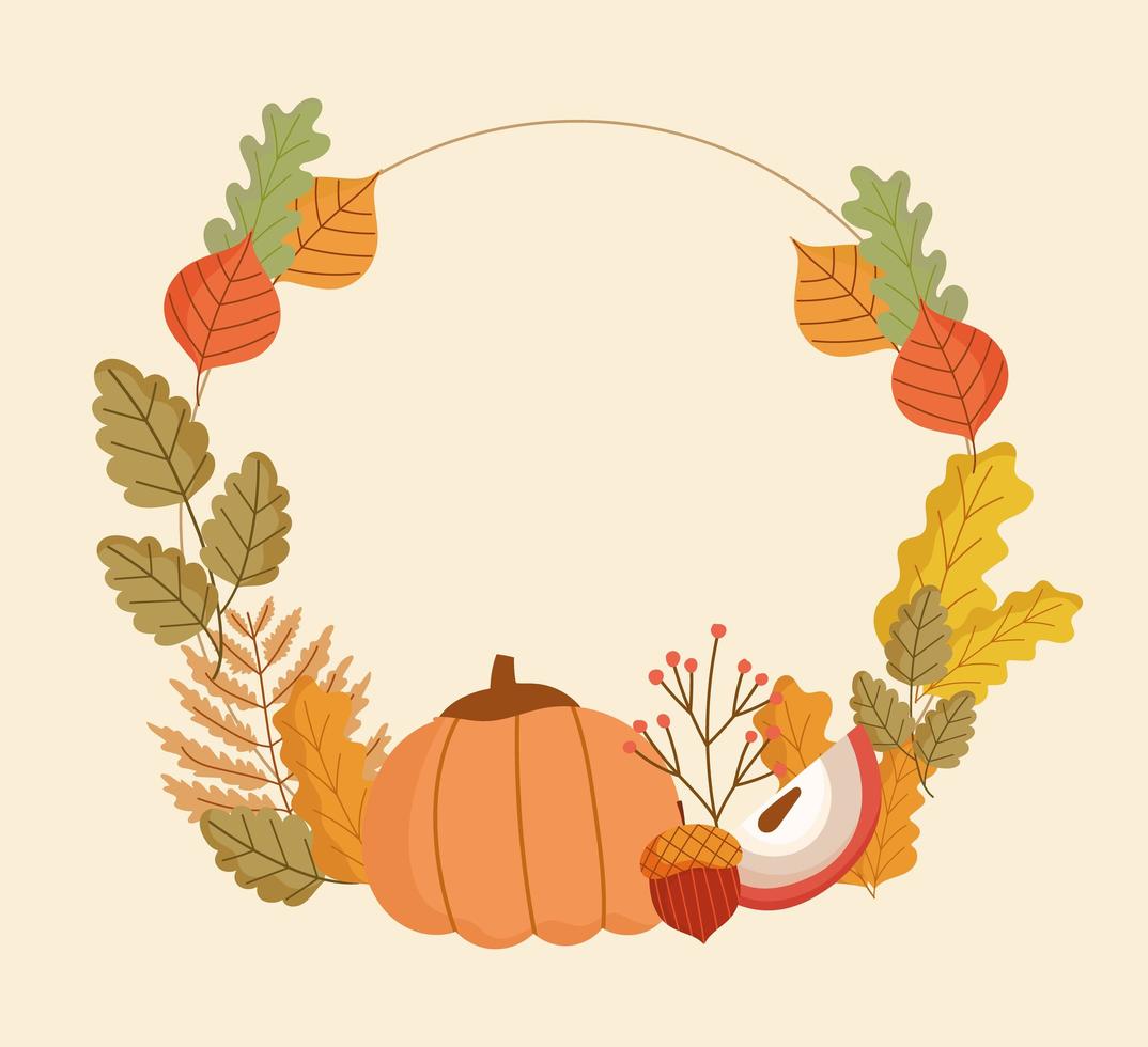 decorative wreath autumnal leaves vector