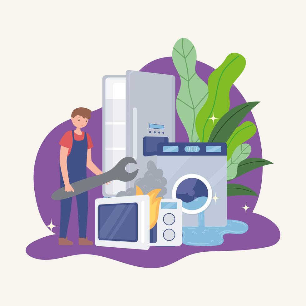 worker and damage appliances vector