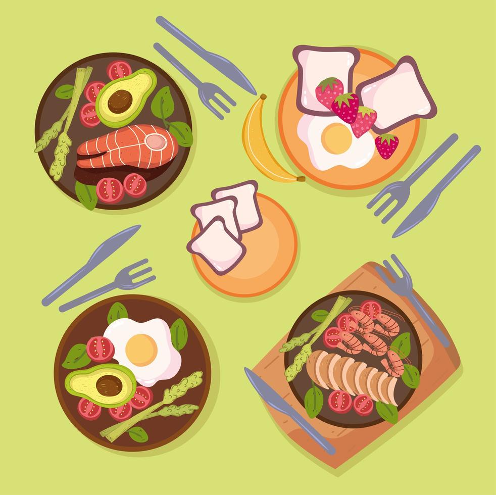 plates of healthy food vector