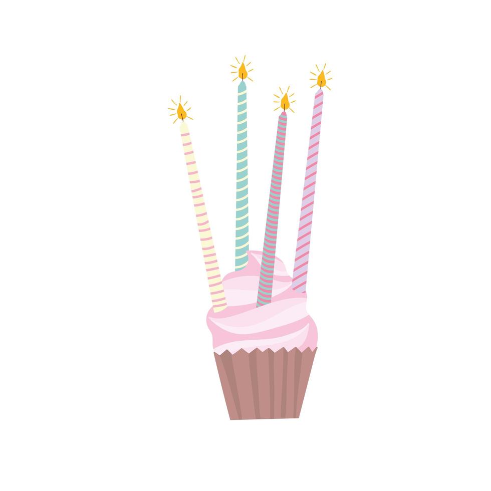 Cupcake de cumpleaños con velas celebración fiesta evento fondo blanco. vector