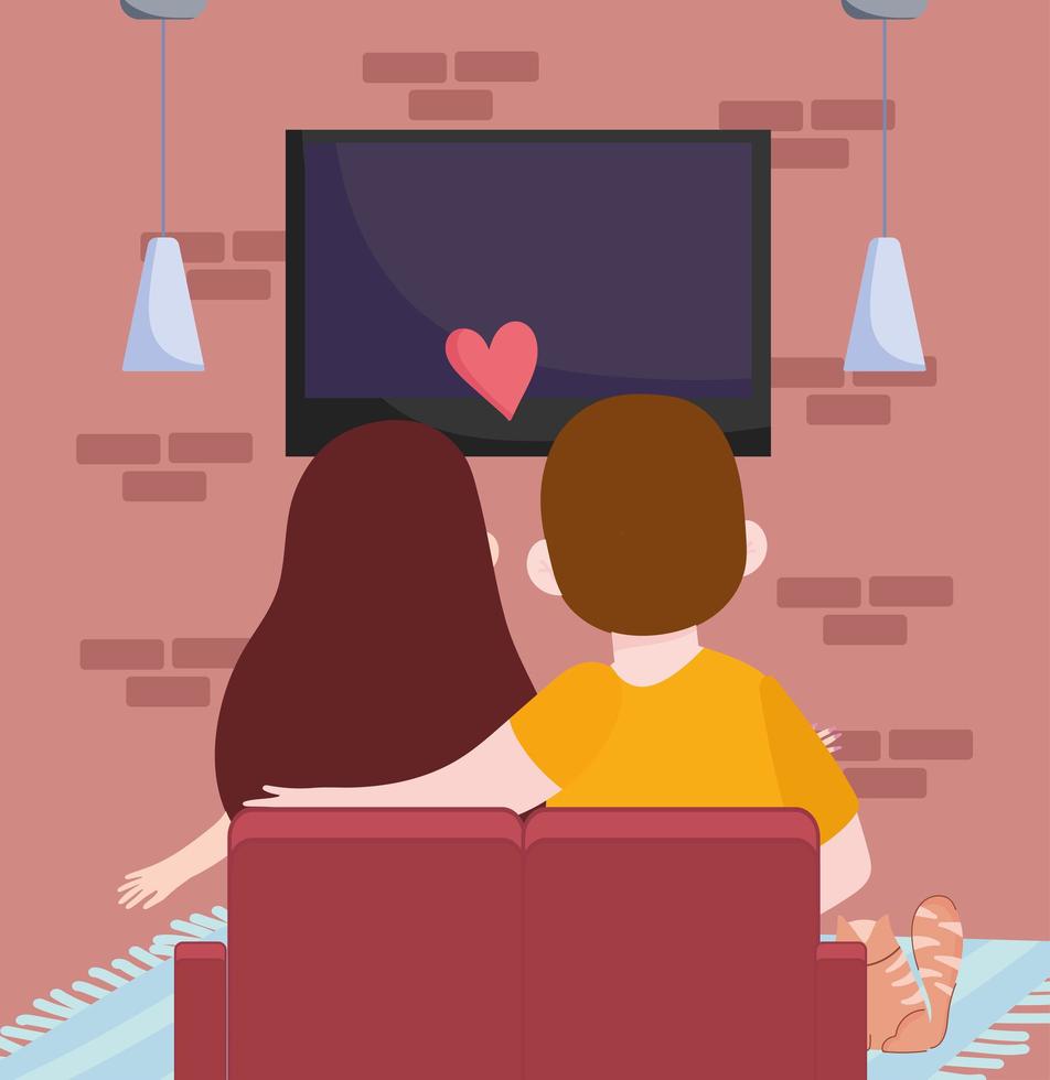 couple watching tv vector