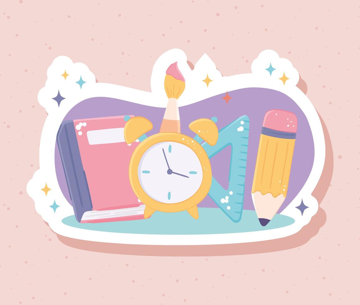 school book pencil clock vector