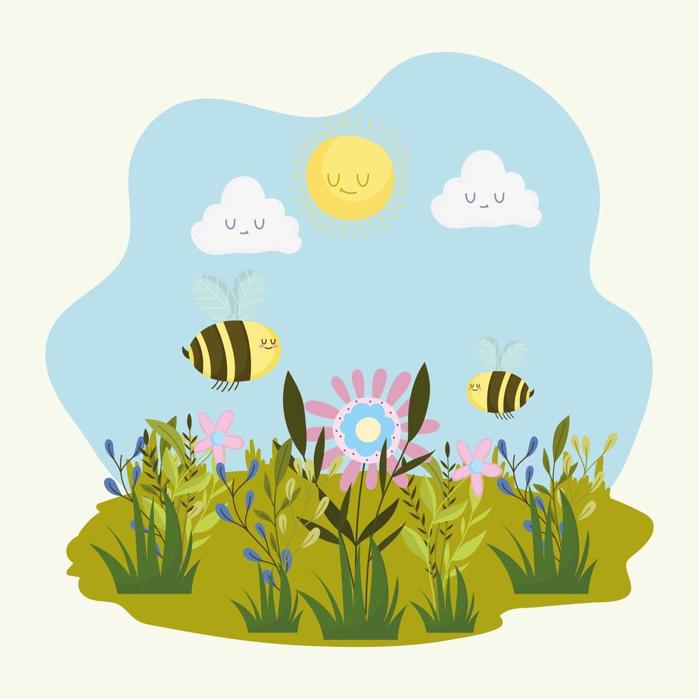 bees and flowers vector