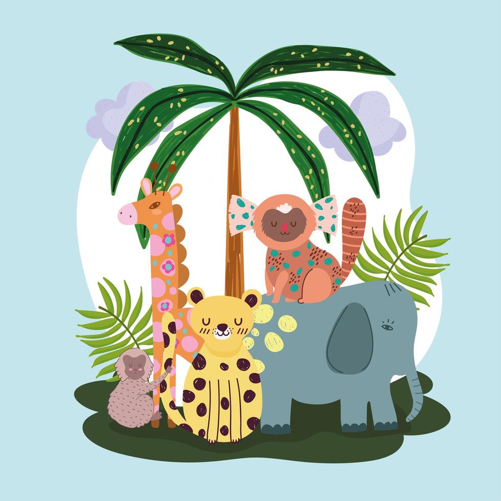 jungle animals palm tree vector