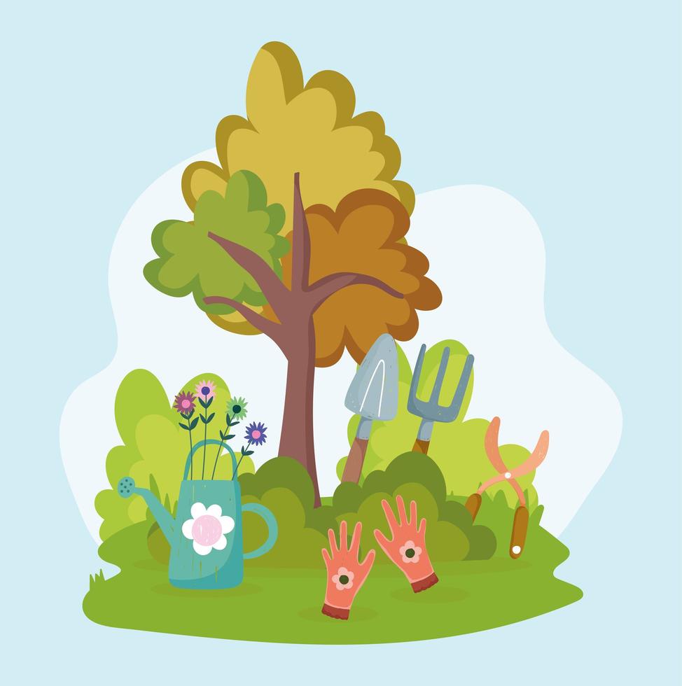 cartoon garden tools tree vector