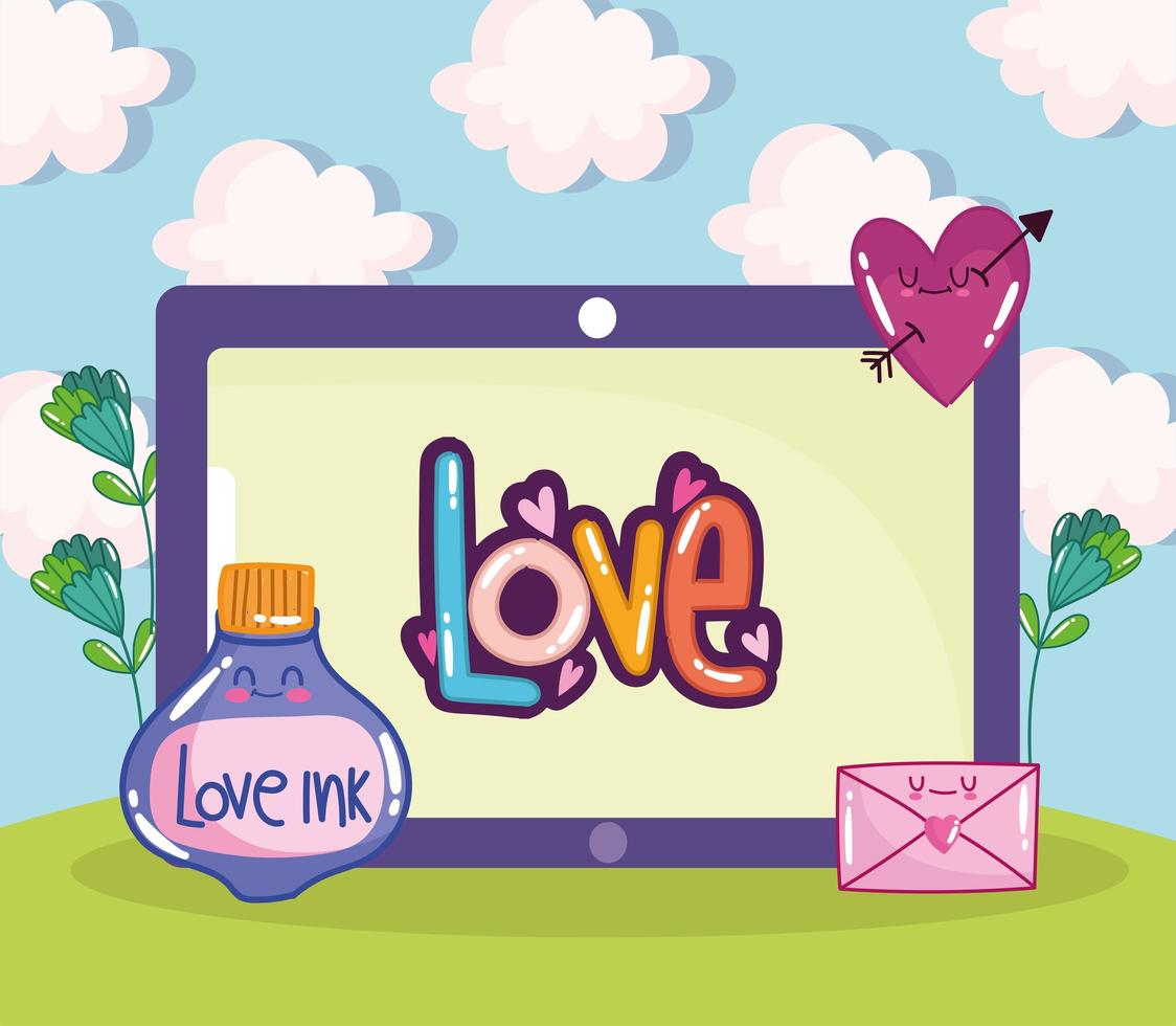 tablet love lettering vector