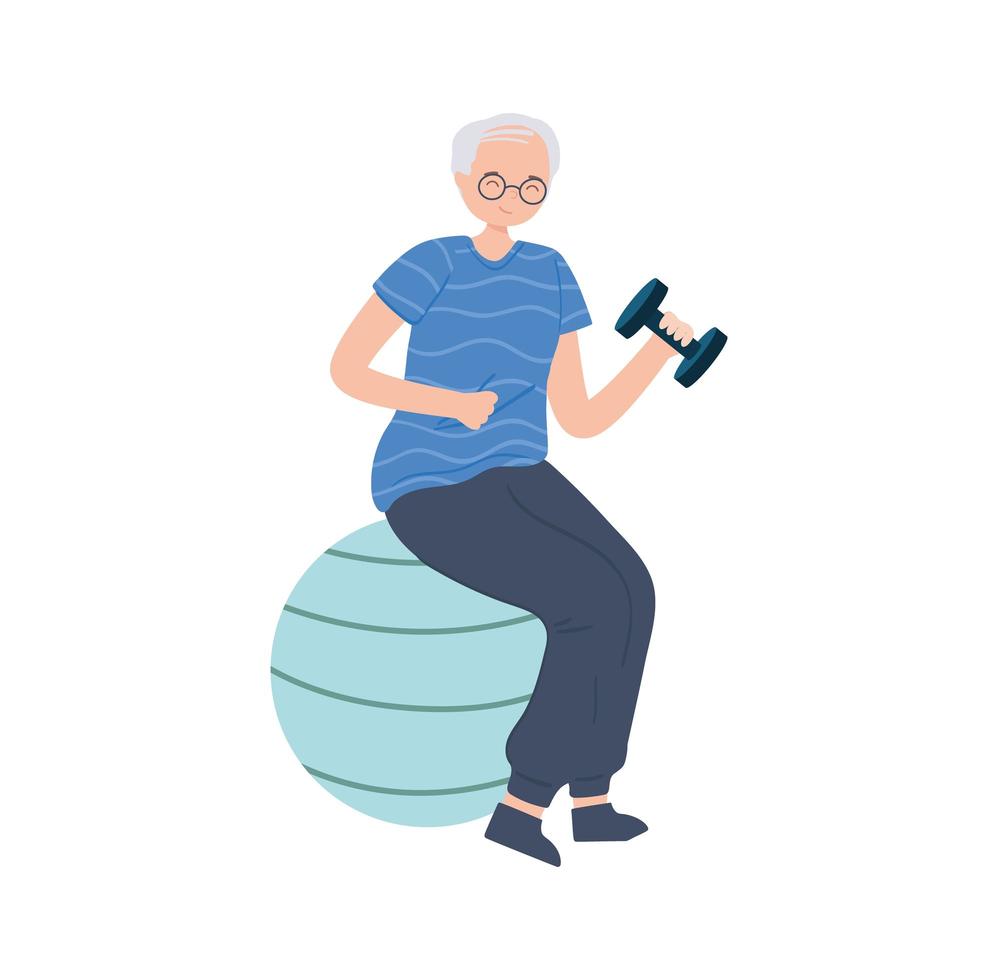 old woman with fitness dumbbell vector